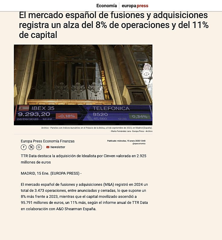 TTR Data destaca la adquisicin de Idealia por Crown Worldwide en 2.015 millones de euros.